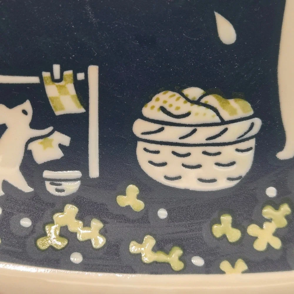 Miya Ceramic Oval Bowl Cat Mouse Doing Laundry Decorative Cute K Factory Japan